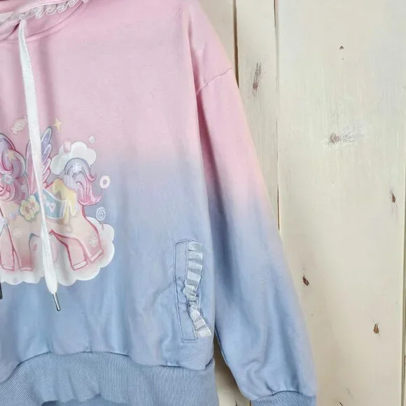 Catwish Pastel Unicorn Hoodie Pink Blue Ombre Kawaii Fairycore Sweatshirt - Picture 5 of 11